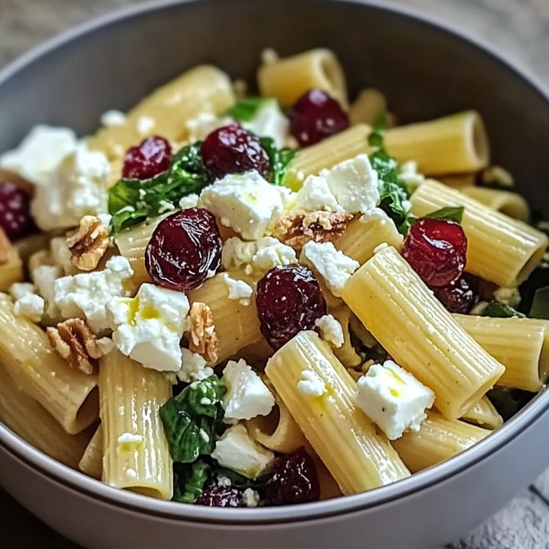 Feta Cranberry Rigatoni Salad with Lemon Vinaigrette delights your taste buds effortlessly!