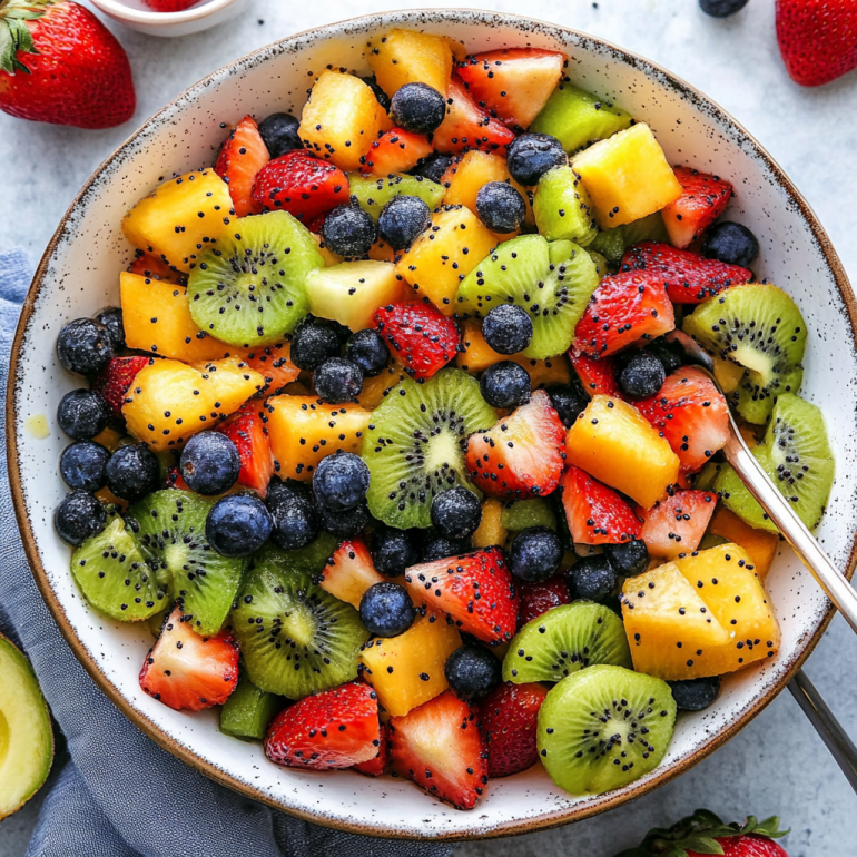 Fresh Fruit Salad with Honey-Lime Poppy Seed Dressing delights your taste buds!
