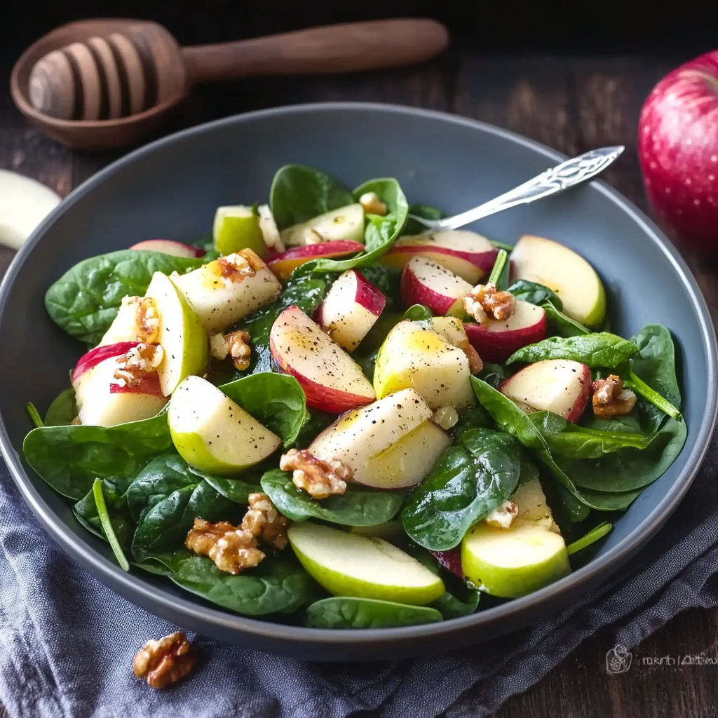 Spinach and Apple Salad with Honey Mustard Dressing delights your taste buds!