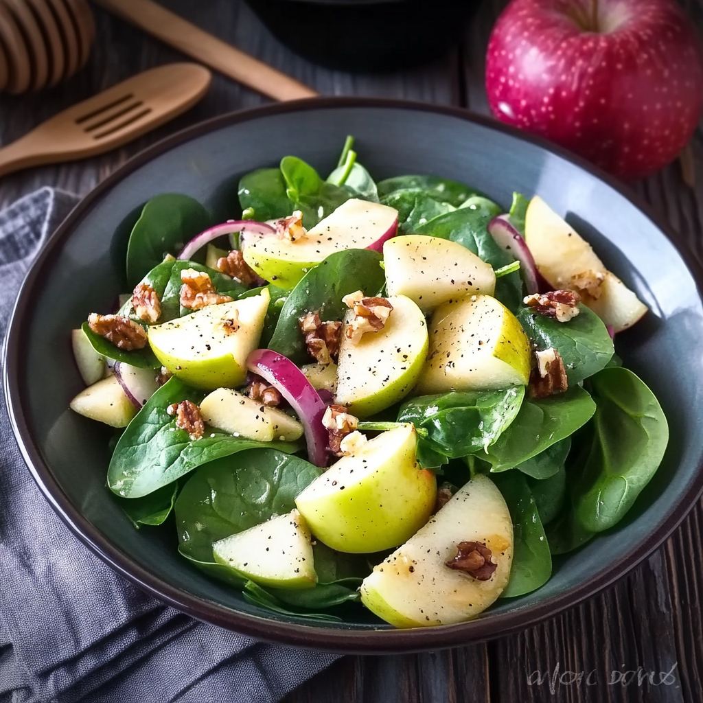 Spinach and Apple Salad with Honey Mustard Dressing delights your taste buds!