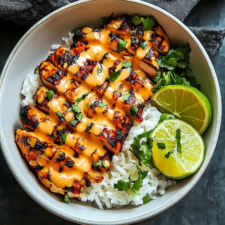 Sweet Chili Chicken Bowl with Coconut Lime Drizzle delights!