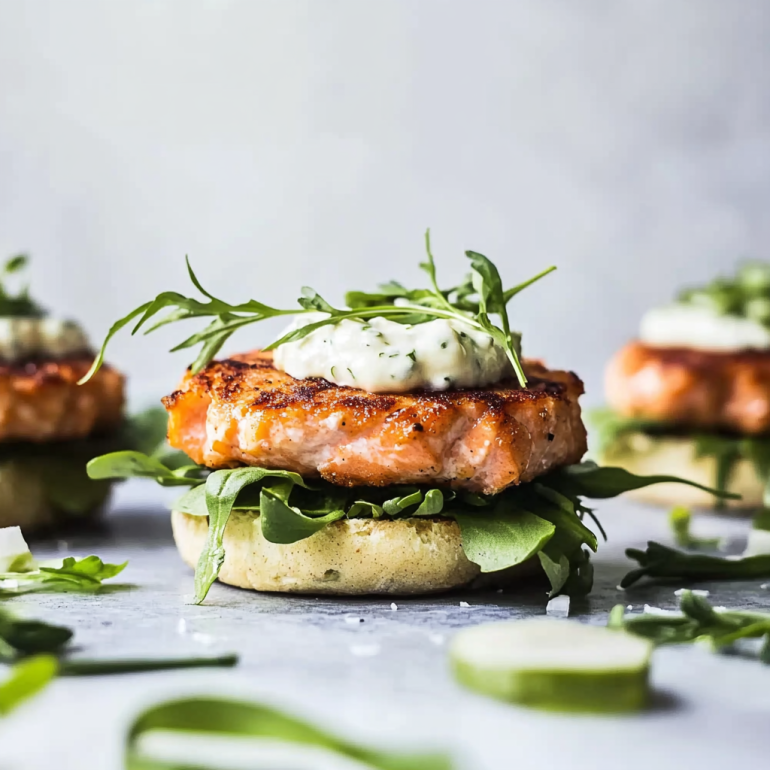 Pan-Seared Salmon Burgers with Garlic Aioli Delight!