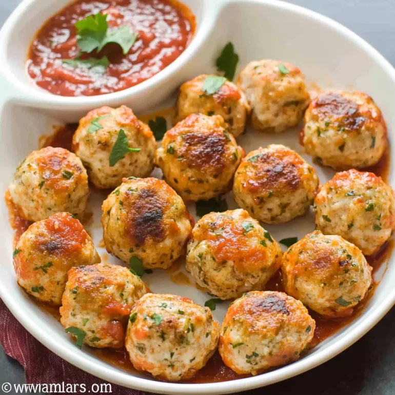 Baked Chicken Meatballs with Marinara Sauce are irresistible!