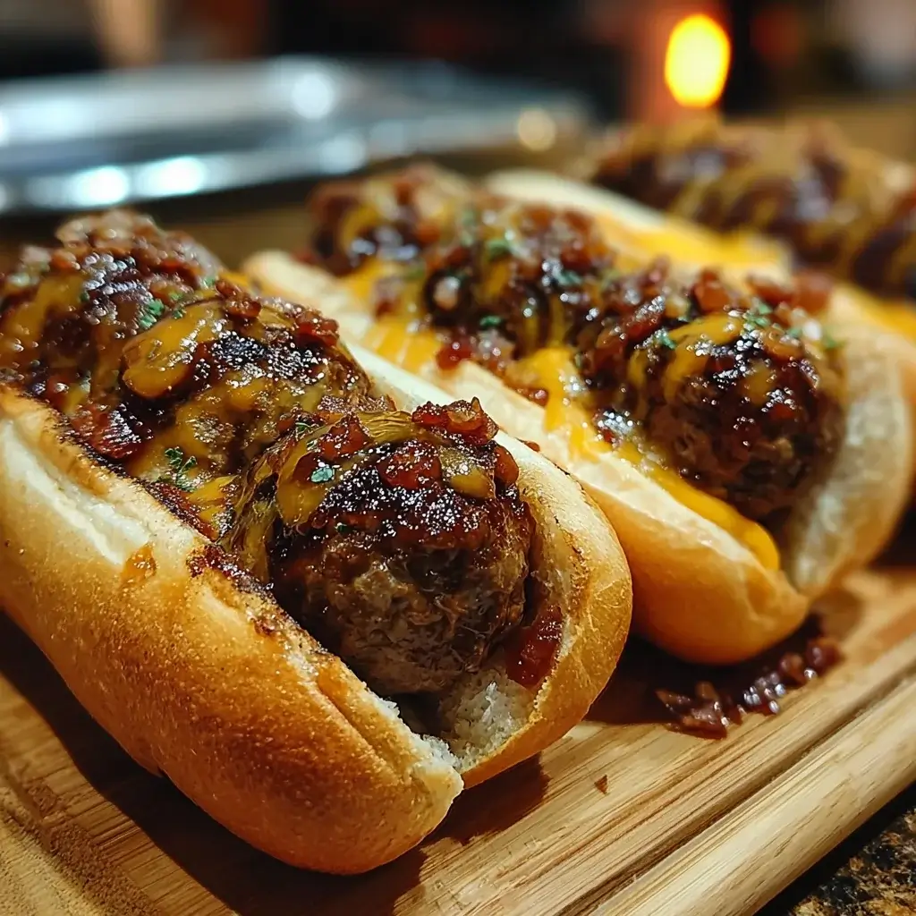 Bourbon BBQ Bacon Cheeseburger Meatball Subs Delight!