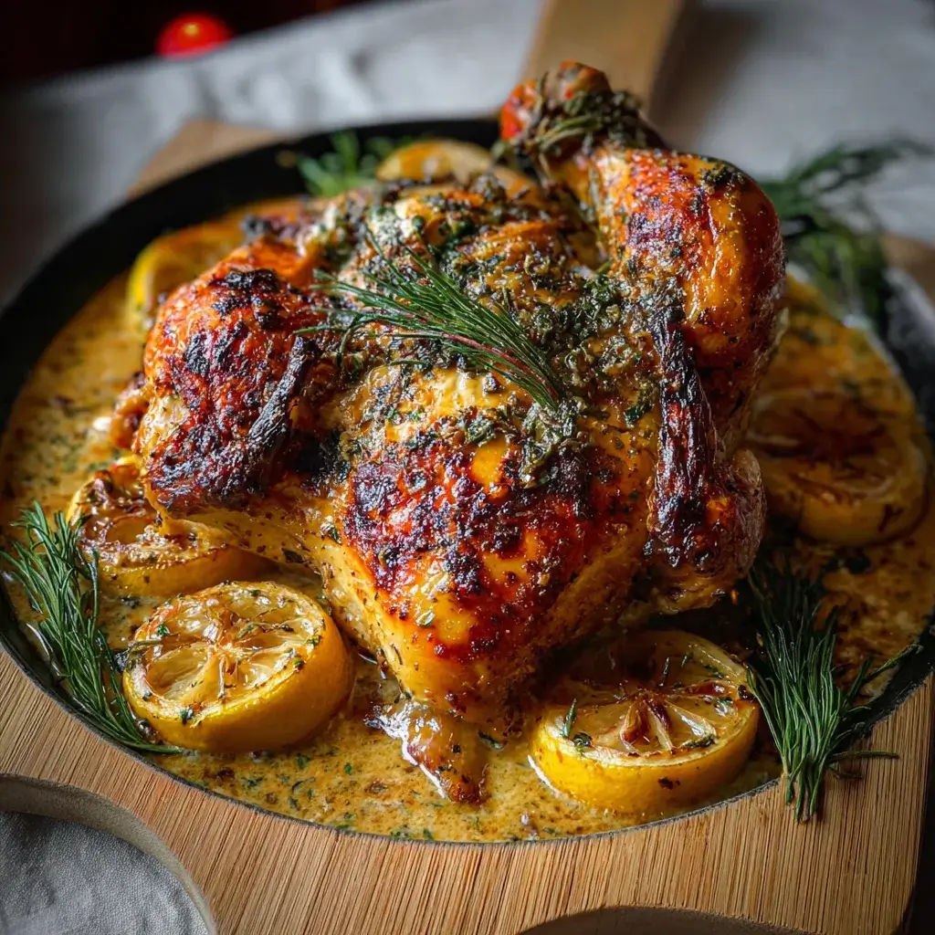 Herb Roasted Chicken in Creamy White Wine Sauce will Delight!