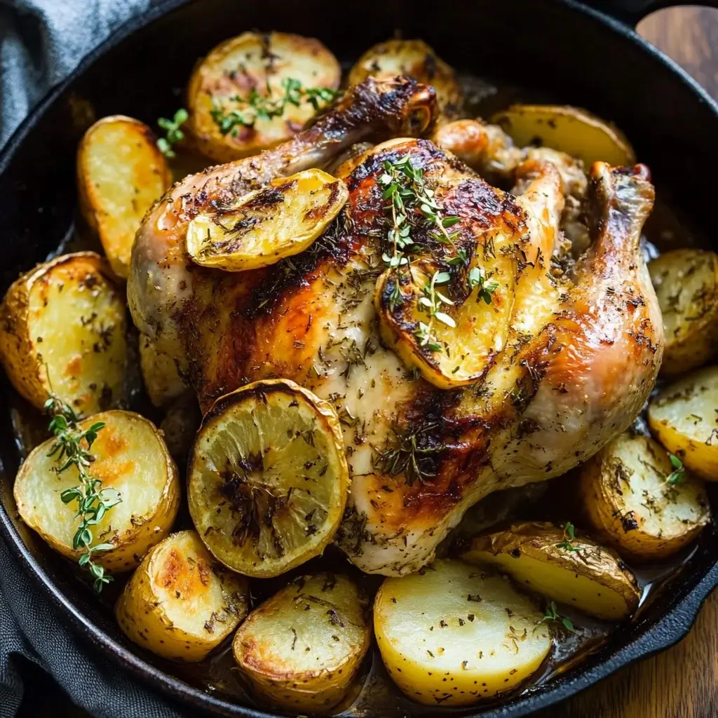 Greek-Style Skillet Roast Chicken with Crispy Potatoes Awaits You!