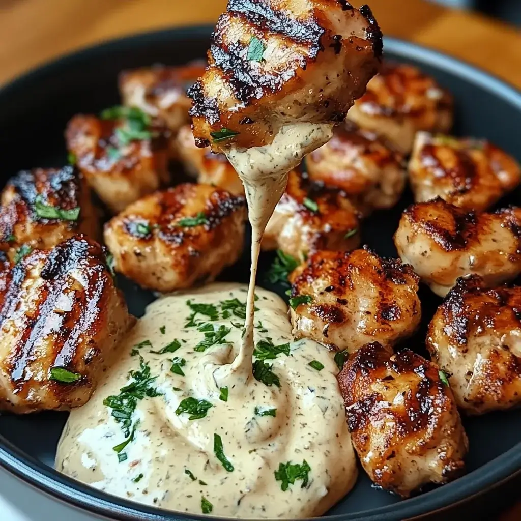 Grilled Chicken Bites with Creamy Garlic Sauce Delight!