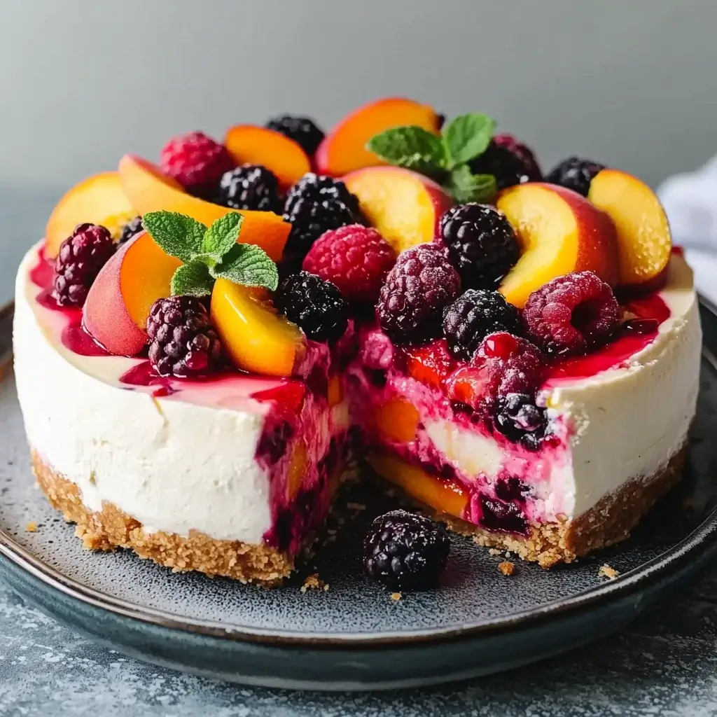 No-Bake Summer Berry and Peach Cheesecake Delight!