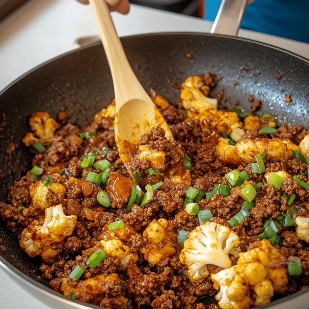 Crispy Chili Ground Beef and Cauliflower Skillet