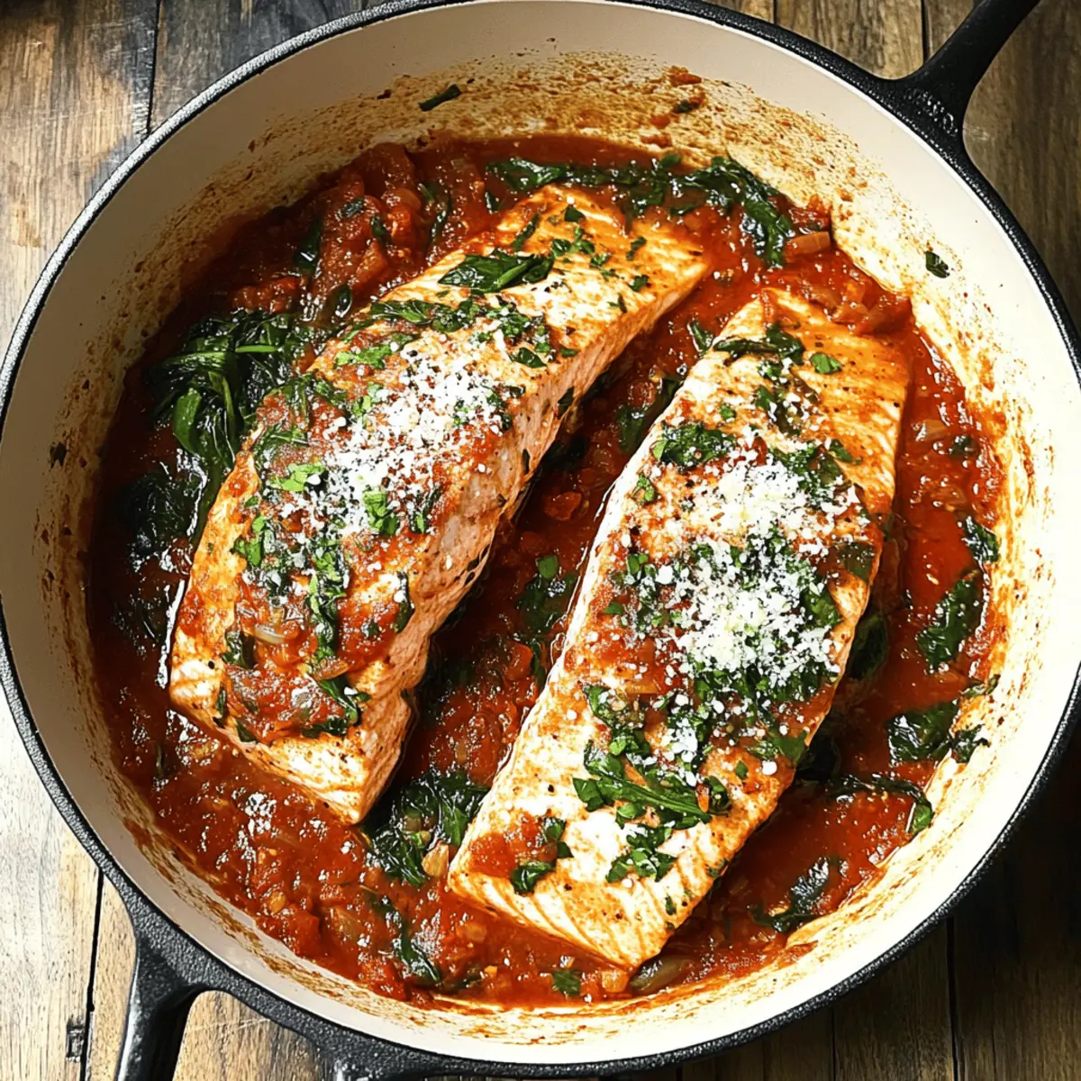 Savory Salmon all’Arrabbiata with Spinach in 25 Minutes