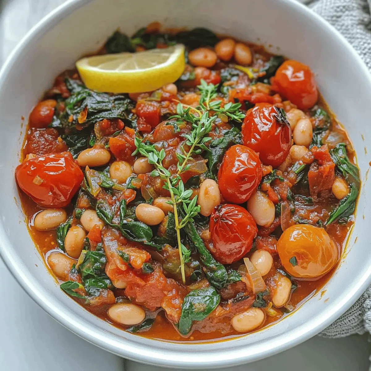 Savory Roasted Tomato, White Bean and Spinach Stew Bliss