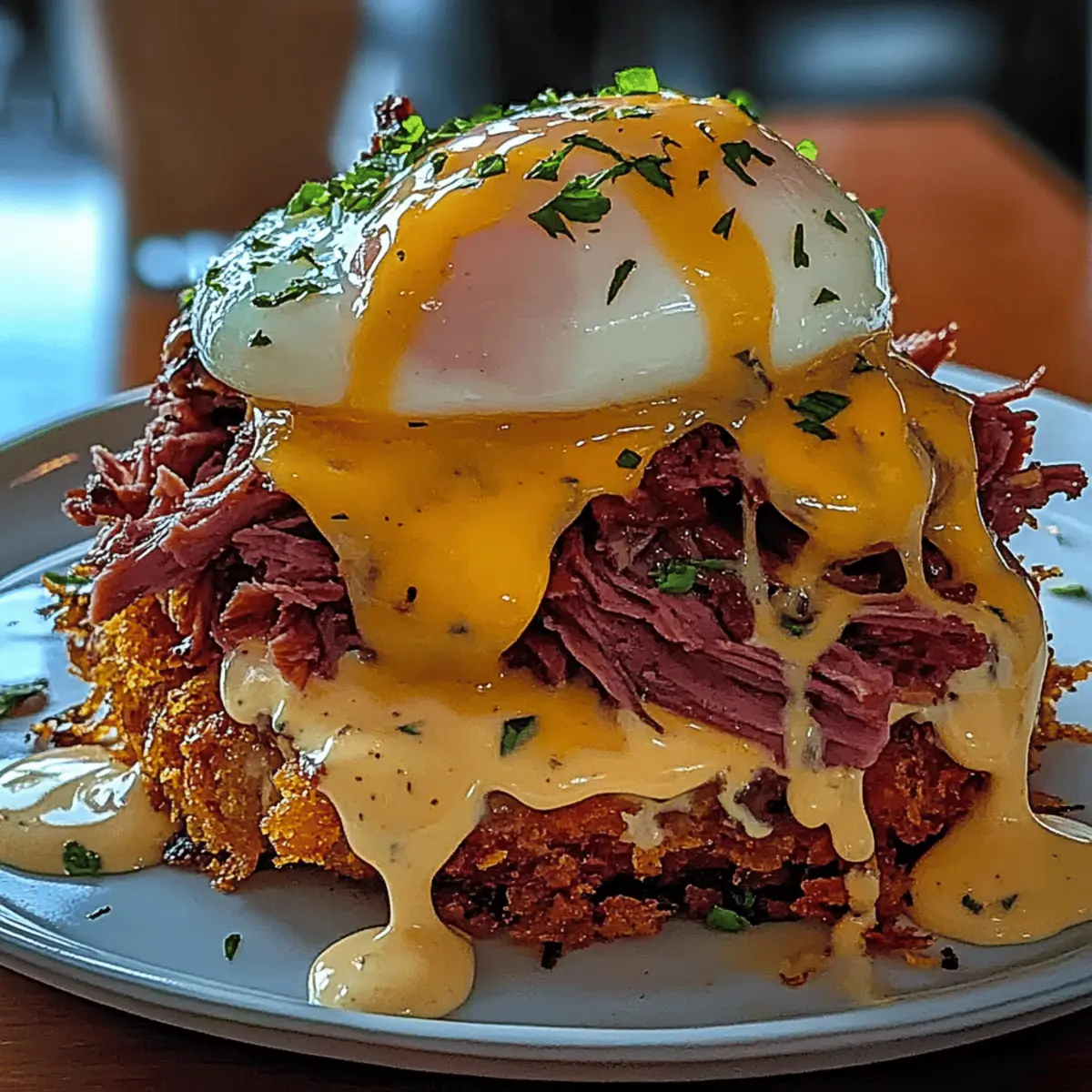 Irresistible Eggs Benedict with Corned Beef and Crispy Hash Browns