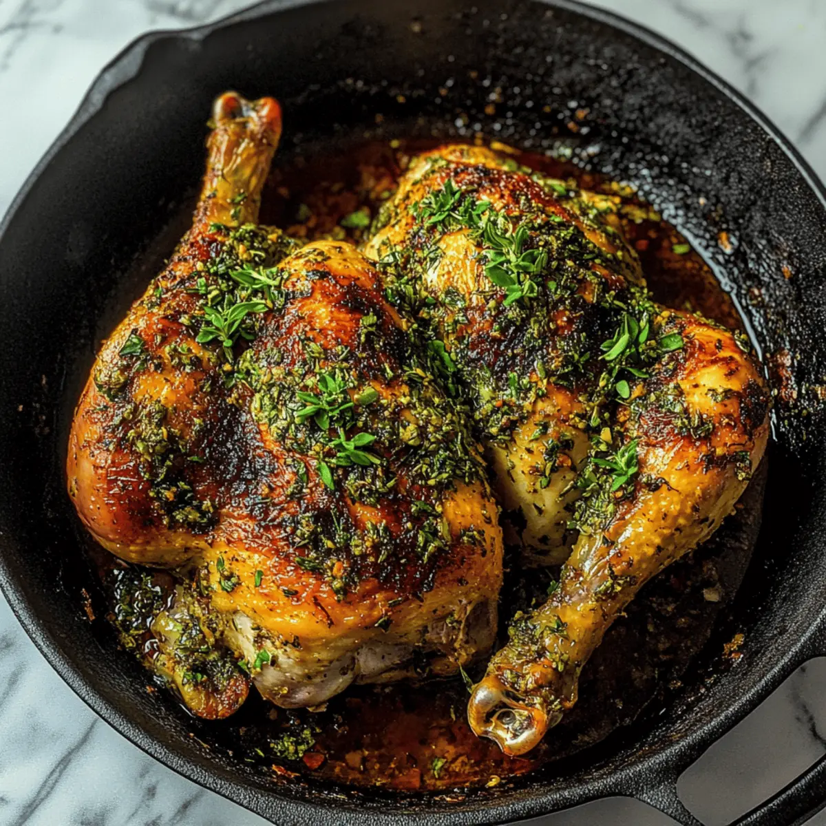 Oven Roasted Rosemary Garlic Brick Chicken