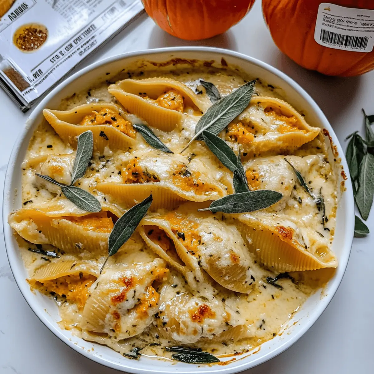 Pumpkin & Gouda Stuffed Shells With Brown Butter & Sage Alfredo Sauce