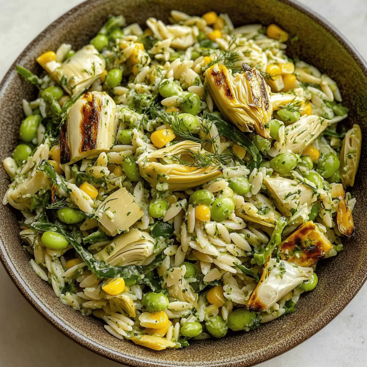 Grilled Corn Orzo Salad with Creamy Scallion Dill Dressing