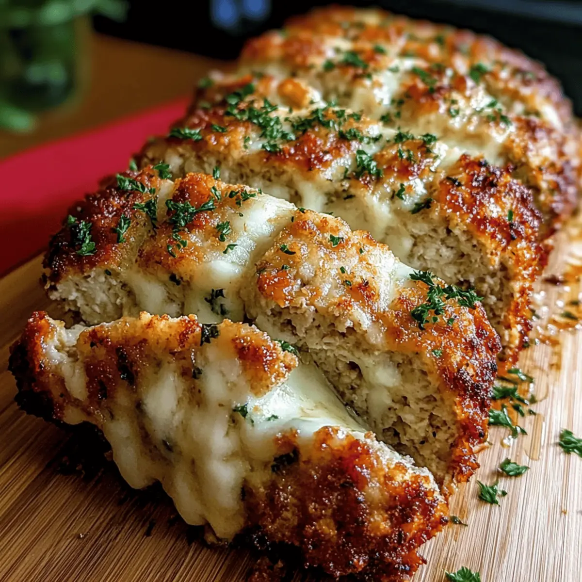 Savory Parmesan Chicken Meatloaf with Gooey Mozzarella Center