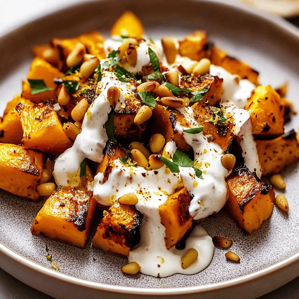 Roasted Pumpkin with Yogurt Sauce and Pine Nuts Delight