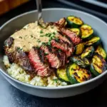 Grilled Steak Bowl with Sauce & Grilled Zucchini