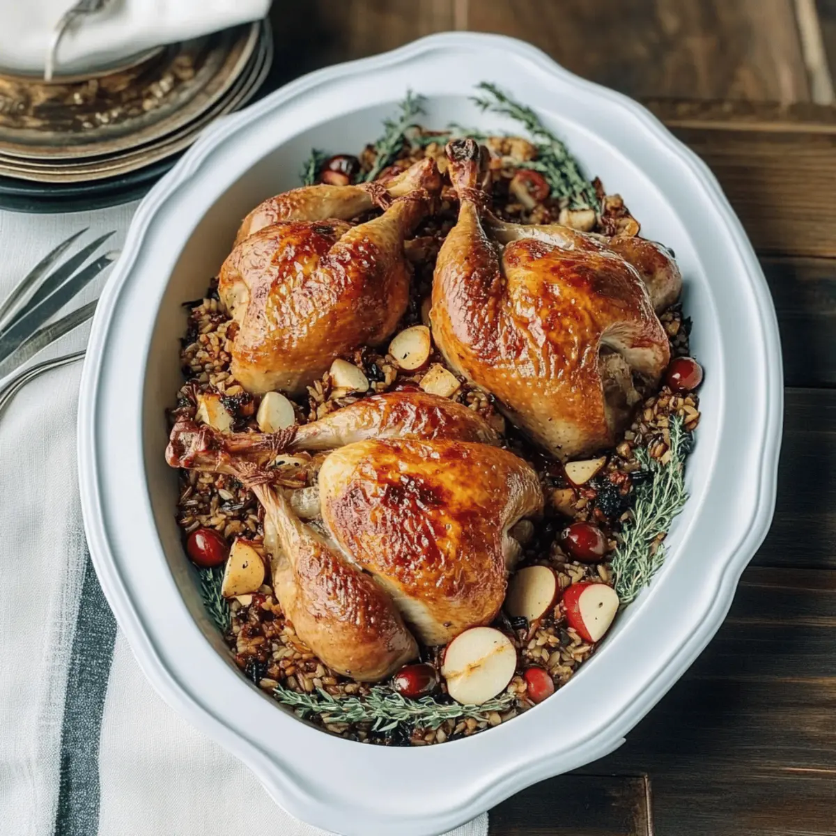 Delicious Cornish Hens with Apple-Cranberry Rice Stuffing Recipe